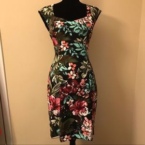 Dress barn black with tropical floral print dress